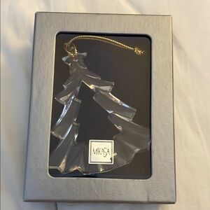 Christmas Tree Ornament Mikasa Clear Glass, Fun Find, New In Box.